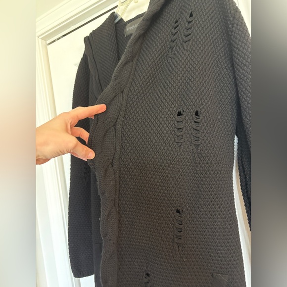 Foxblood Open Front Textured Dream Hooded Distressed Cardigan Sweater - M/L - Picture 5 of 12